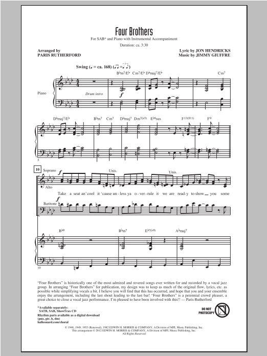 Paris Rutherford Four Brothers Sheet Music Notes & Chords for SATB - Download or Print PDF