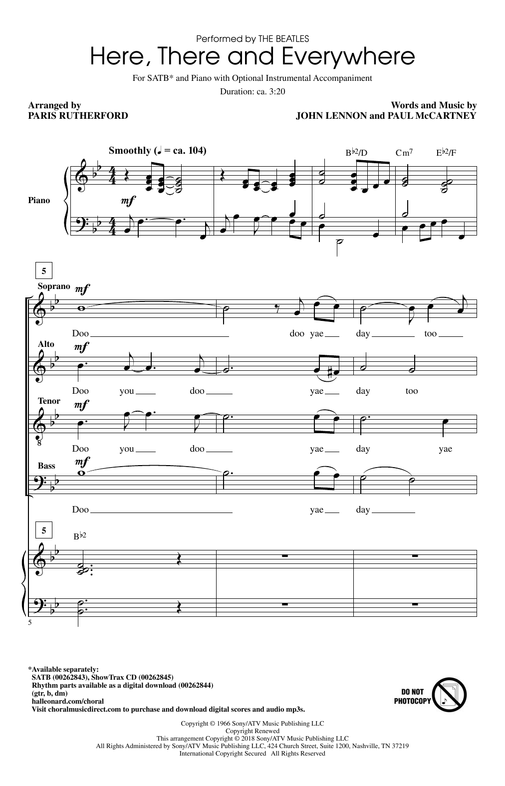 Paris Rutherford Here, There And Everywhere Sheet Music Notes & Chords for SATB - Download or Print PDF