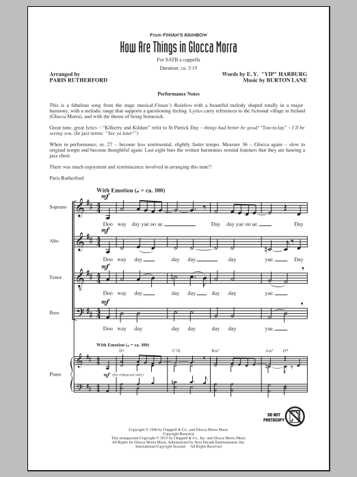 Burton Lane How Are Things In Glocca Morra (arr. Paris Rutherford) Sheet Music Notes & Chords for SATB - Download or Print PDF