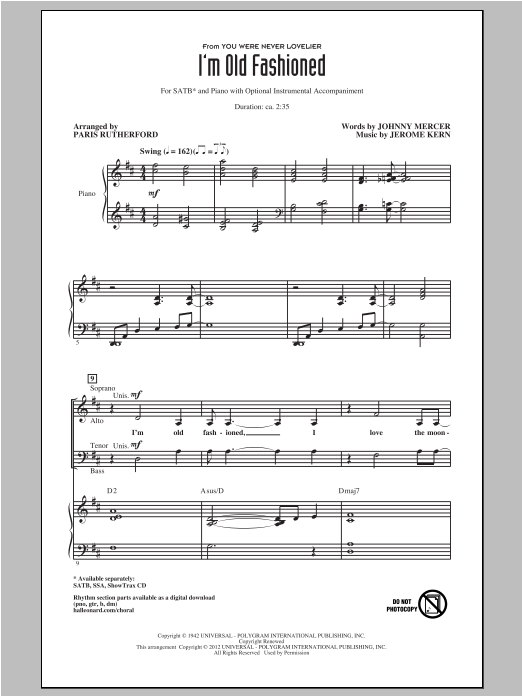 Jerome Kern I'm Old Fashioned (arr. Paris Rutherford) Sheet Music Notes & Chords for SATB - Download or Print PDF