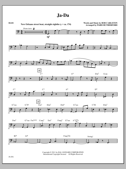 Paris Rutherford Ja-Da - Bass Sheet Music Notes & Chords for Choir Instrumental Pak - Download or Print PDF