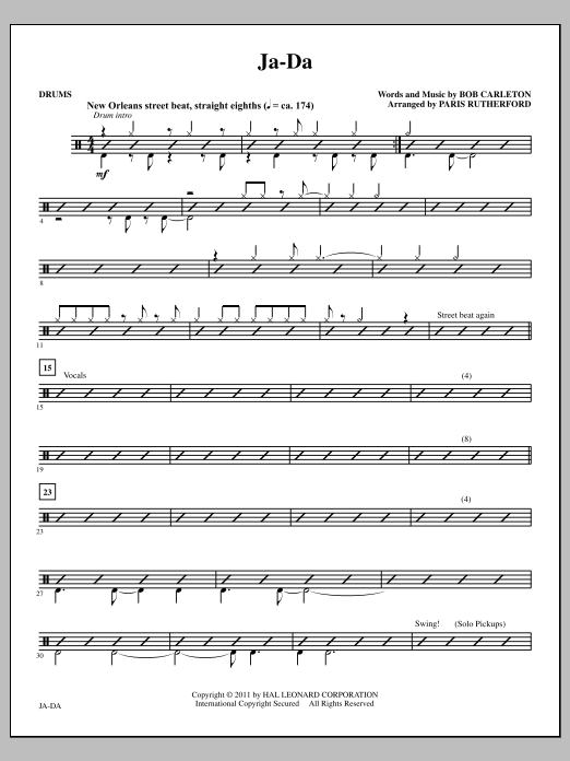 Paris Rutherford Ja-Da - Drums Sheet Music Notes & Chords for Choir Instrumental Pak - Download or Print PDF