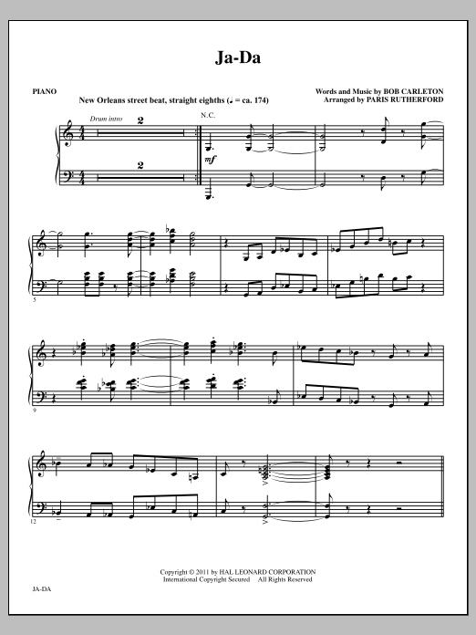 Paris Rutherford Ja-Da - Piano Sheet Music Notes & Chords for Choir Instrumental Pak - Download or Print PDF