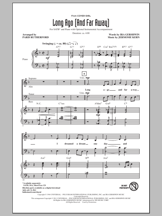 Jerome Kern Long Ago (And Far Away) (arr. Paris Rutherford) Sheet Music Notes & Chords for SSA - Download or Print PDF