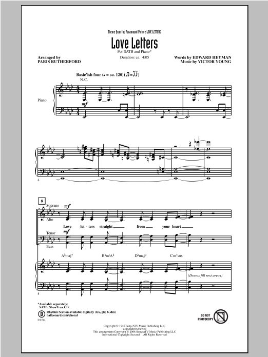 Ketty Lester Love Letters (arr. Paris Rutherford) Sheet Music Notes & Chords for SATB - Download or Print PDF