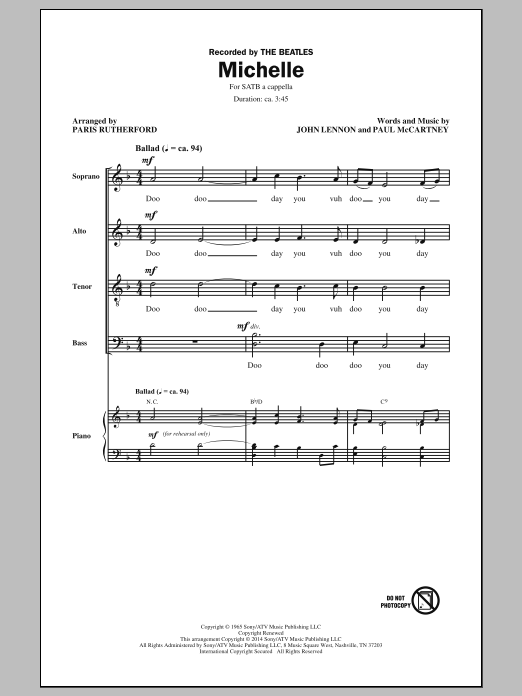 The Beatles Michelle (arr. Paris Rutherford) Sheet Music Notes & Chords for SATB - Download or Print PDF