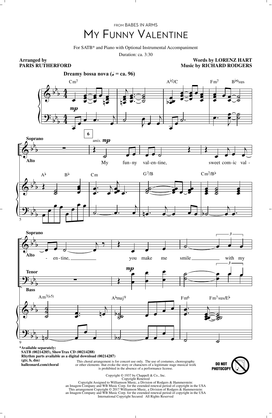 Paris Rutherford My Funny Valentine Sheet Music Notes & Chords for SATB - Download or Print PDF