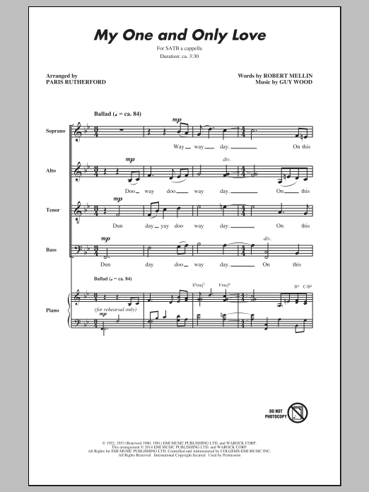 Paris Rutherford My One And Only Love Sheet Music Notes & Chords for SATB - Download or Print PDF