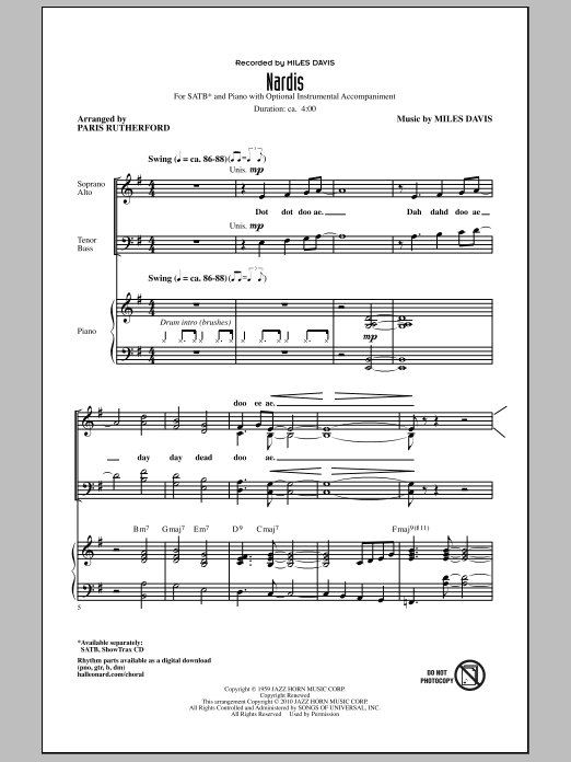 Paris Rutherford Nardis Sheet Music Notes & Chords for SATB - Download or Print PDF