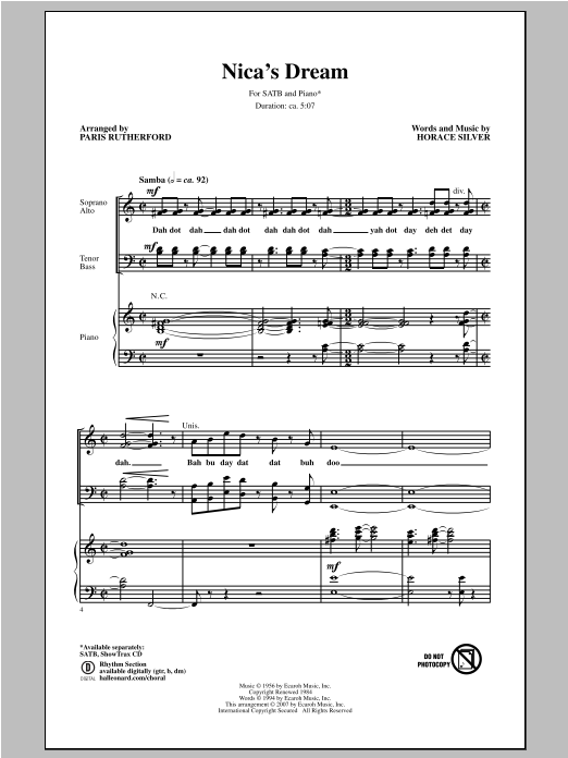 Paris Rutherford Nica's Dream Sheet Music Notes & Chords for SATB - Download or Print PDF