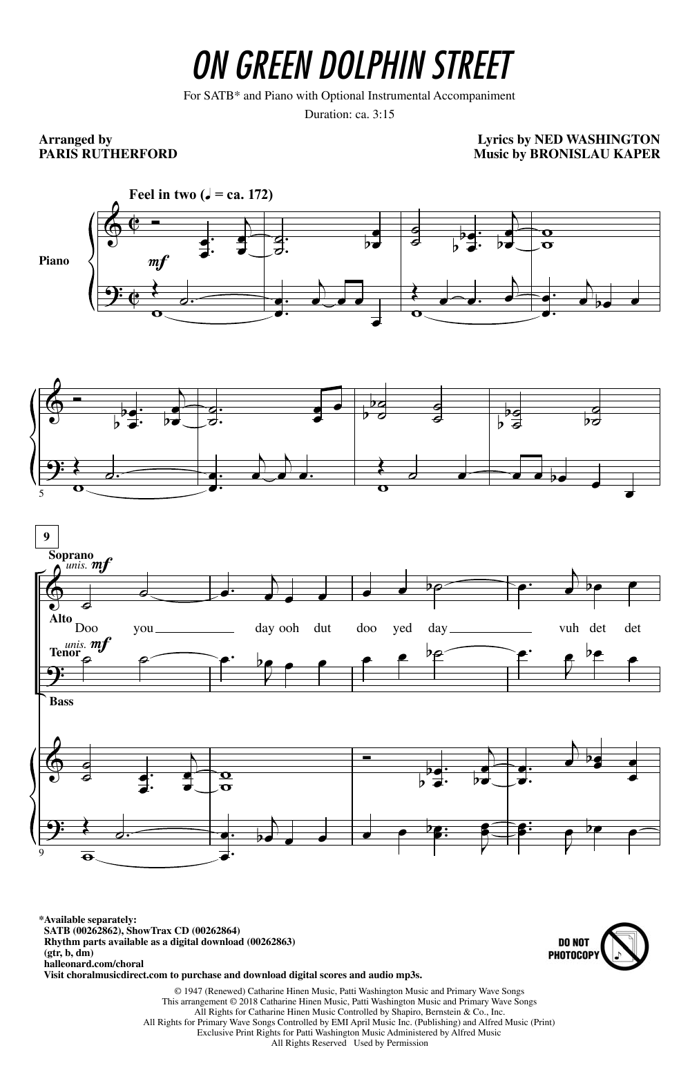 Paris Rutherford On Green Dolphin Street Sheet Music Notes & Chords for SATB - Download or Print PDF