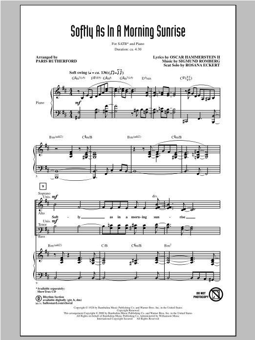 Paris Rutherford Softly As In A Morning Sunrise Sheet Music Notes & Chords for SATB - Download or Print PDF