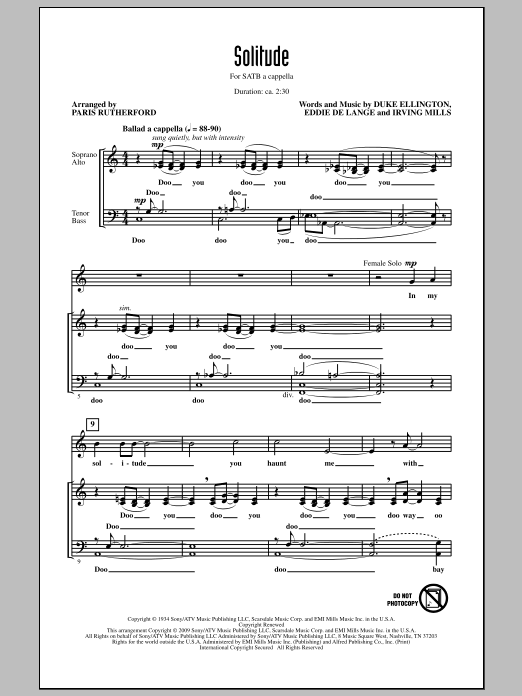 Paris Rutherford Solitude Sheet Music Notes & Chords for SATB - Download or Print PDF