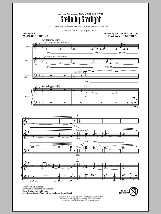 Ray Charles Stella By Starlight (arr. Paris Rutherford) Sheet Music Notes & Chords for SATB - Download or Print PDF
