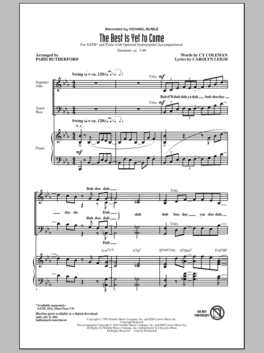 Paris Rutherford The Best Is Yet To Come Sheet Music Notes & Chords for SSA - Download or Print PDF