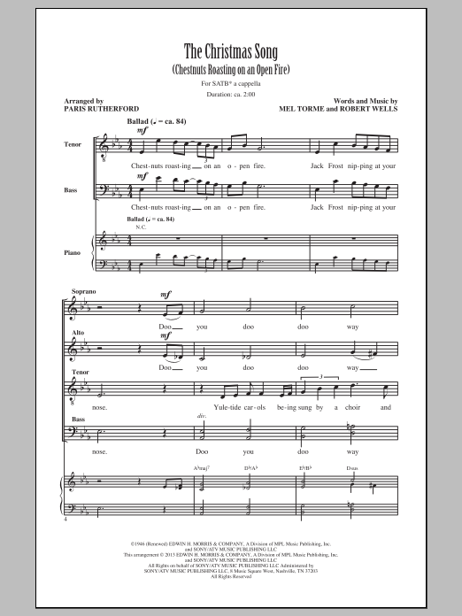 Mel Torme The Christmas Song (Chestnuts Roasting On An Open Fire) (arr. Paris Rutherford) Sheet Music Notes & Chords for SATB - Download or Print PDF
