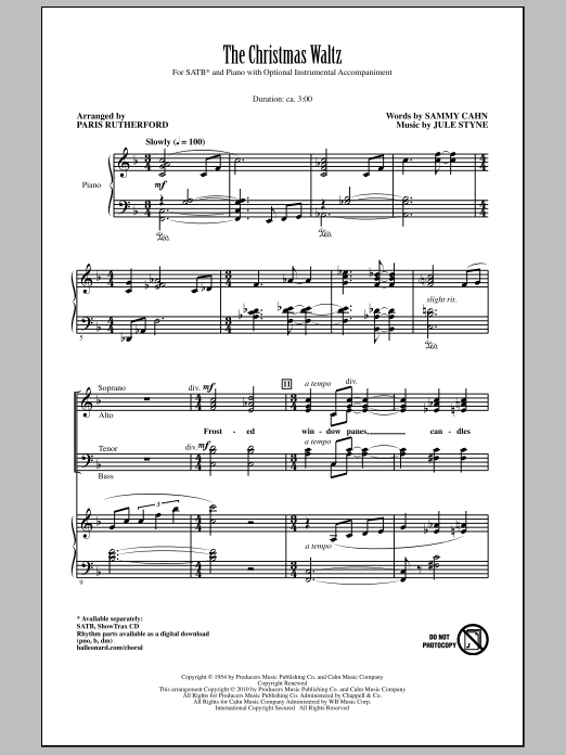 Paris Rutherford The Christmas Waltz Sheet Music Notes & Chords for SATB - Download or Print PDF