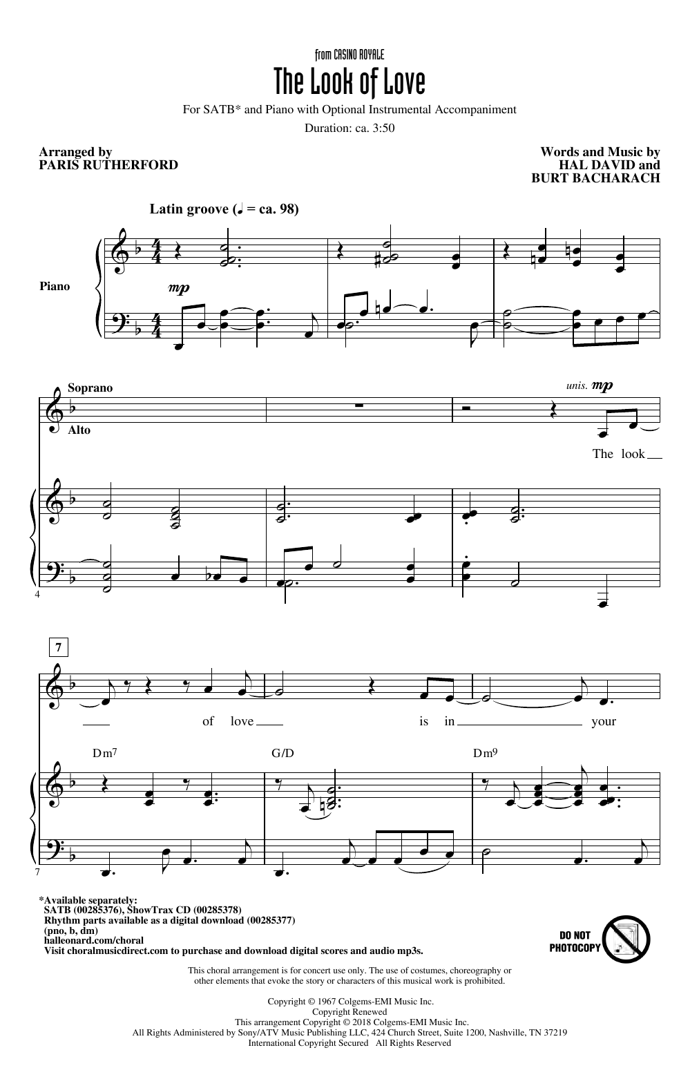 Paris Rutherford The Look Of Love Sheet Music Notes & Chords for SATB Choir - Download or Print PDF