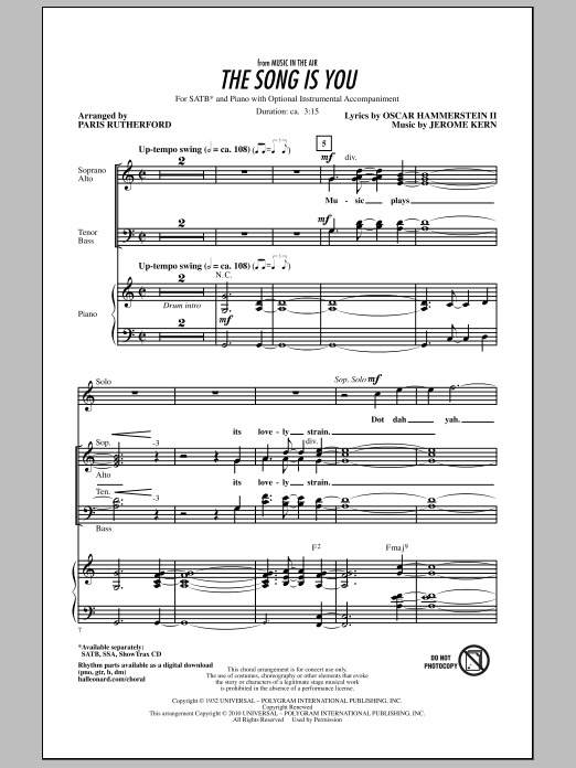 Paris Rutherford The Song Is You Sheet Music Notes & Chords for SSA - Download or Print PDF