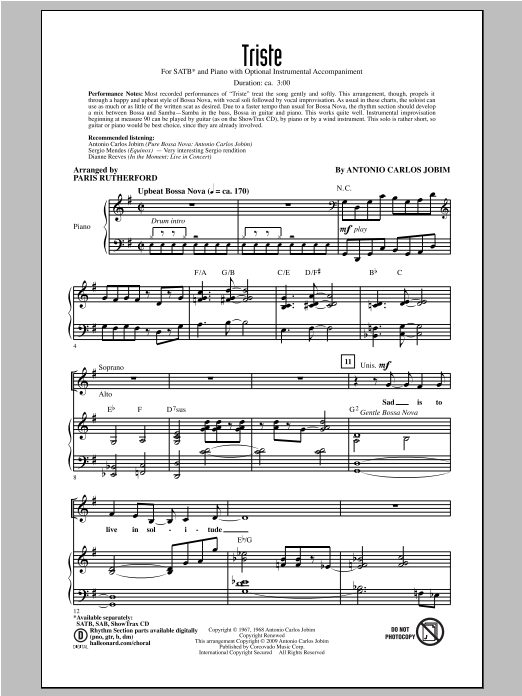 Paris Rutherford Triste Sheet Music Notes & Chords for SAB - Download or Print PDF