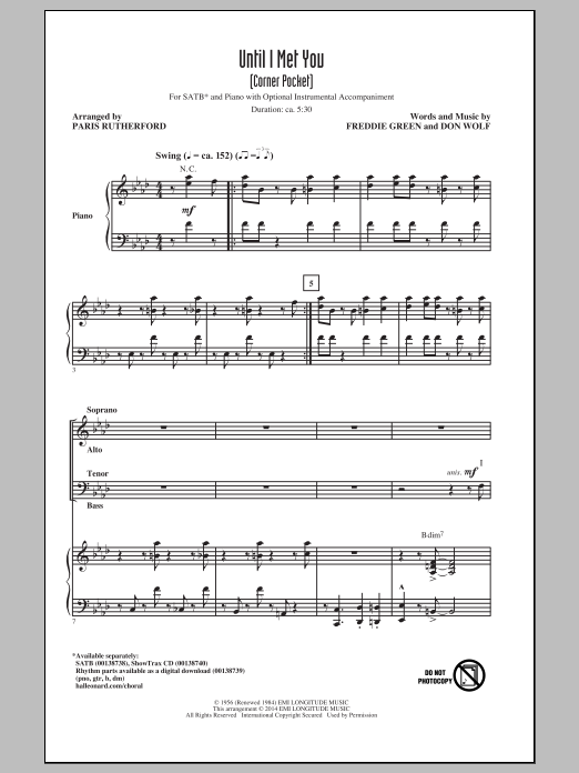 The Manhattan Transfer Until I Met You (Corner Pocket) (arr. Paris Rutherford) Sheet Music Notes & Chords for SATB - Download or Print PDF