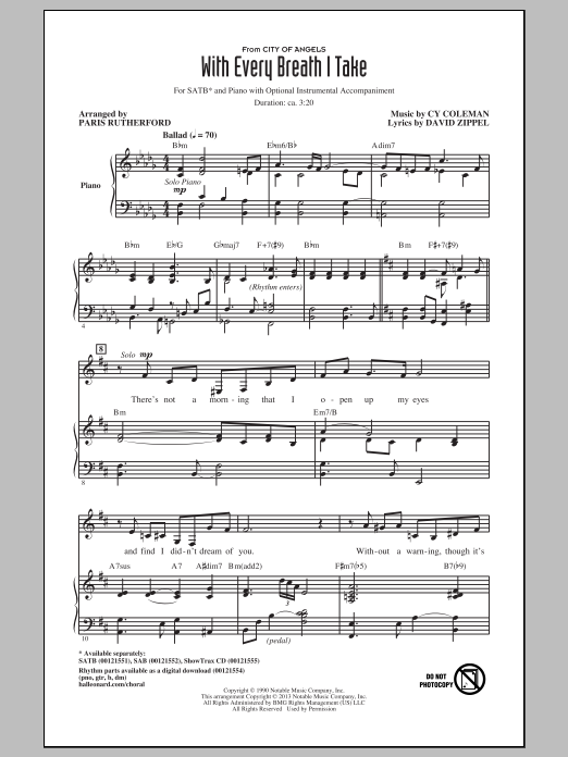 Cy Coleman With Every Breath I Take (arr. Paris Rutherford) Sheet Music Notes & Chords for SATB - Download or Print PDF