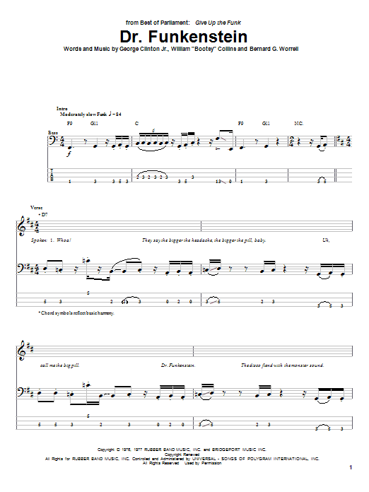Parliament Dr. Funkenstein Sheet Music Notes & Chords for Bass Guitar Tab - Download or Print PDF