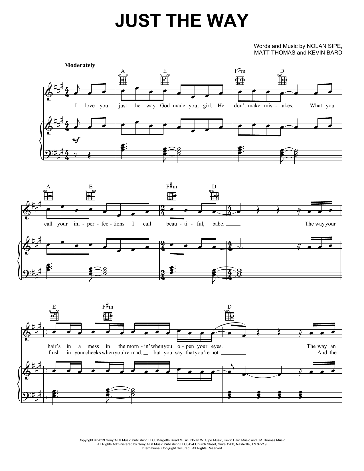 Parmalee & Blanco Brown Just The Way Sheet Music Notes & Chords for Piano, Vocal & Guitar (Right-Hand Melody) - Download or Print PDF