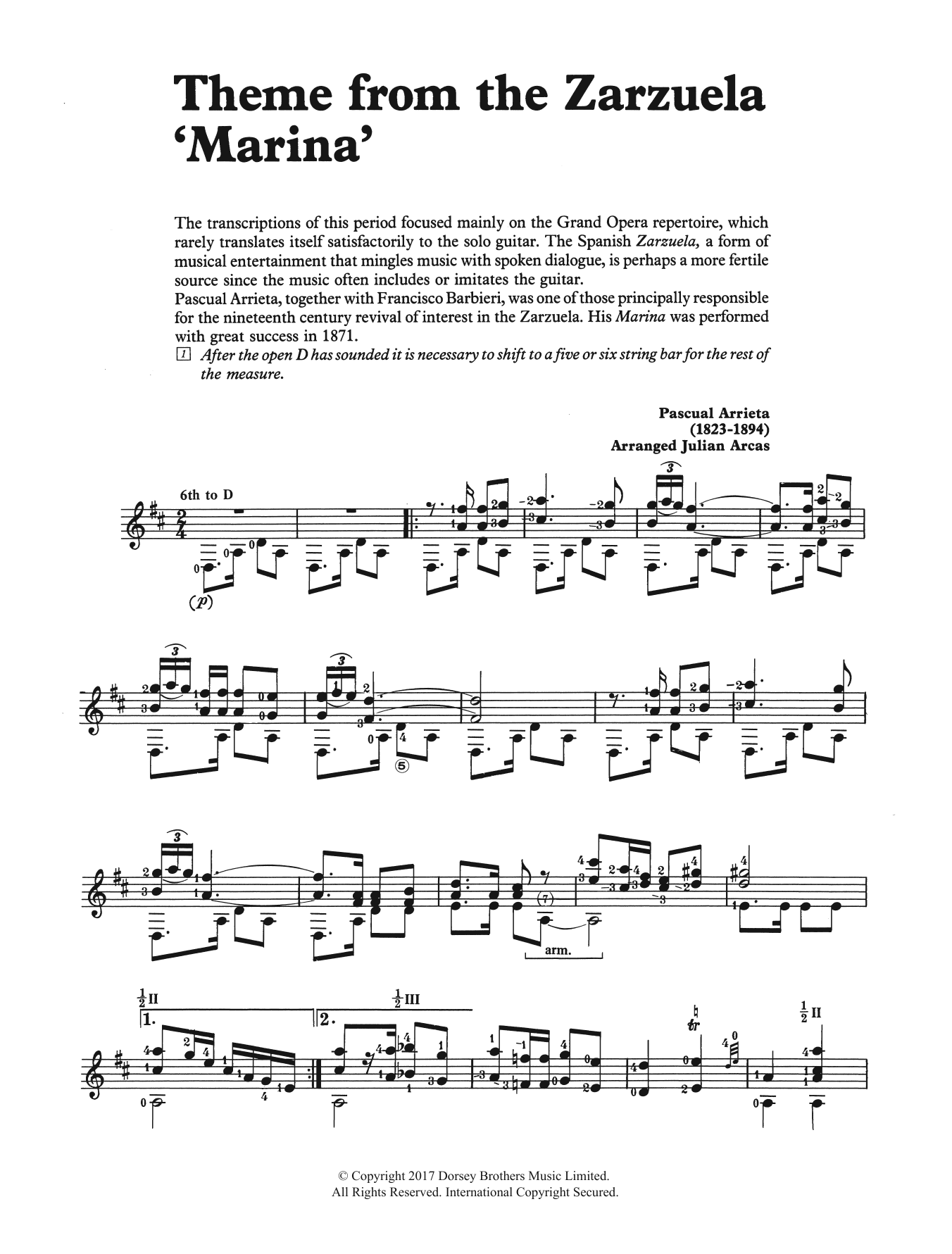 Pascual Arrieta Theme from the Zarzuela 'Marina' Sheet Music Notes & Chords for Guitar - Download or Print PDF