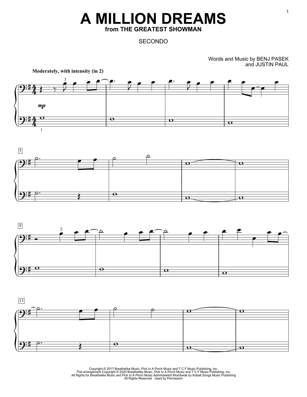 Pasek & Paul A Million Dreams (from The Greatest Showman) (arr. David Pearl) Sheet Music Notes & Chords for Piano Duet - Download or Print PDF