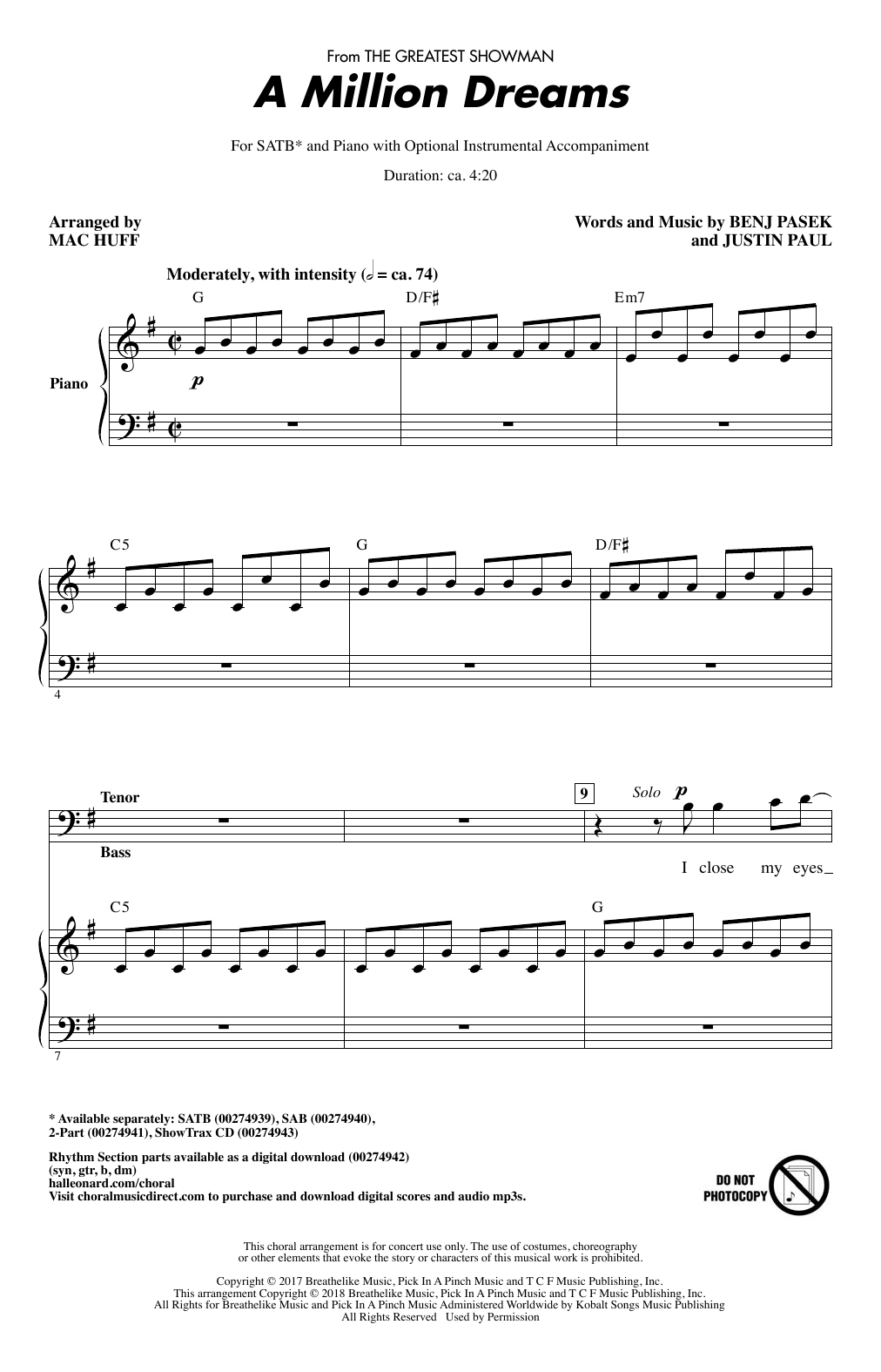 Pasek & Paul A Million Dreams (from The Greatest Showman) (arr. Mac Huff) Sheet Music Notes & Chords for SAB - Download or Print PDF