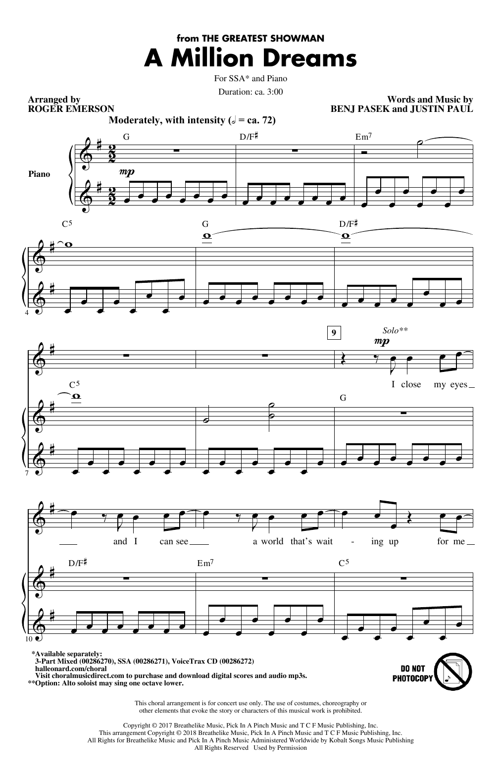 Pasek & Paul A Million Dreams (from The Greatest Showman) (arr. Roger Emerson) Sheet Music Notes & Chords for 3-Part Mixed Choir - Download or Print PDF