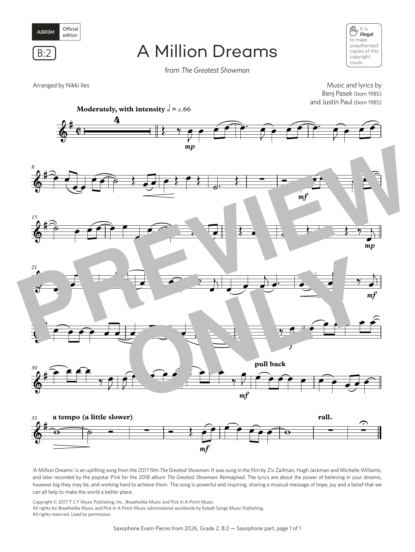 Pasek & Paul A Million Dreams (Grade 2, list B2, from the ABRSM Saxophone Syllabus from 2026) Sheet Music Notes & Chords for Alto Sax Solo - Download or Print PDF Pasek & Paul A Million Dreams (Grade 2, list B2, from the ABRSM Saxophone Syllabus from 2026) Sheet Music Notes & Chords for Alto Sax Solo - Download or Print PDF