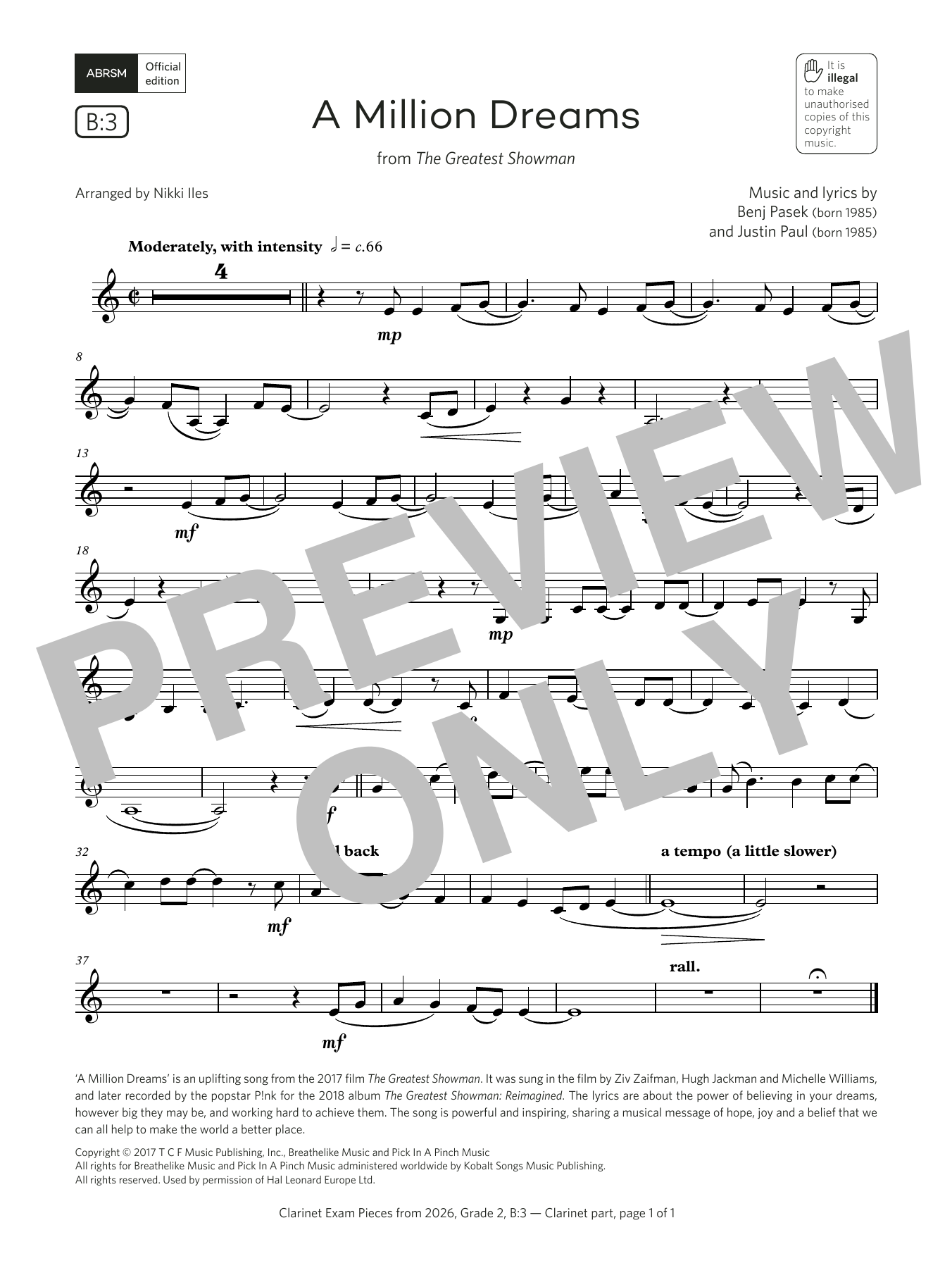 Pasek & Paul A Million Dreams (Grade 2, list B3, from the ABRSM Clarinet Syllabus from 2026) Sheet Music Notes & Chords for Clarinet Solo - Download or Print PDF Pasek & Paul A Million Dreams (Grade 2, list B3, from the ABRSM Clarinet Syllabus from 2026) Sheet Music Notes & Chords for Clarinet Solo - Download or Print PDF
