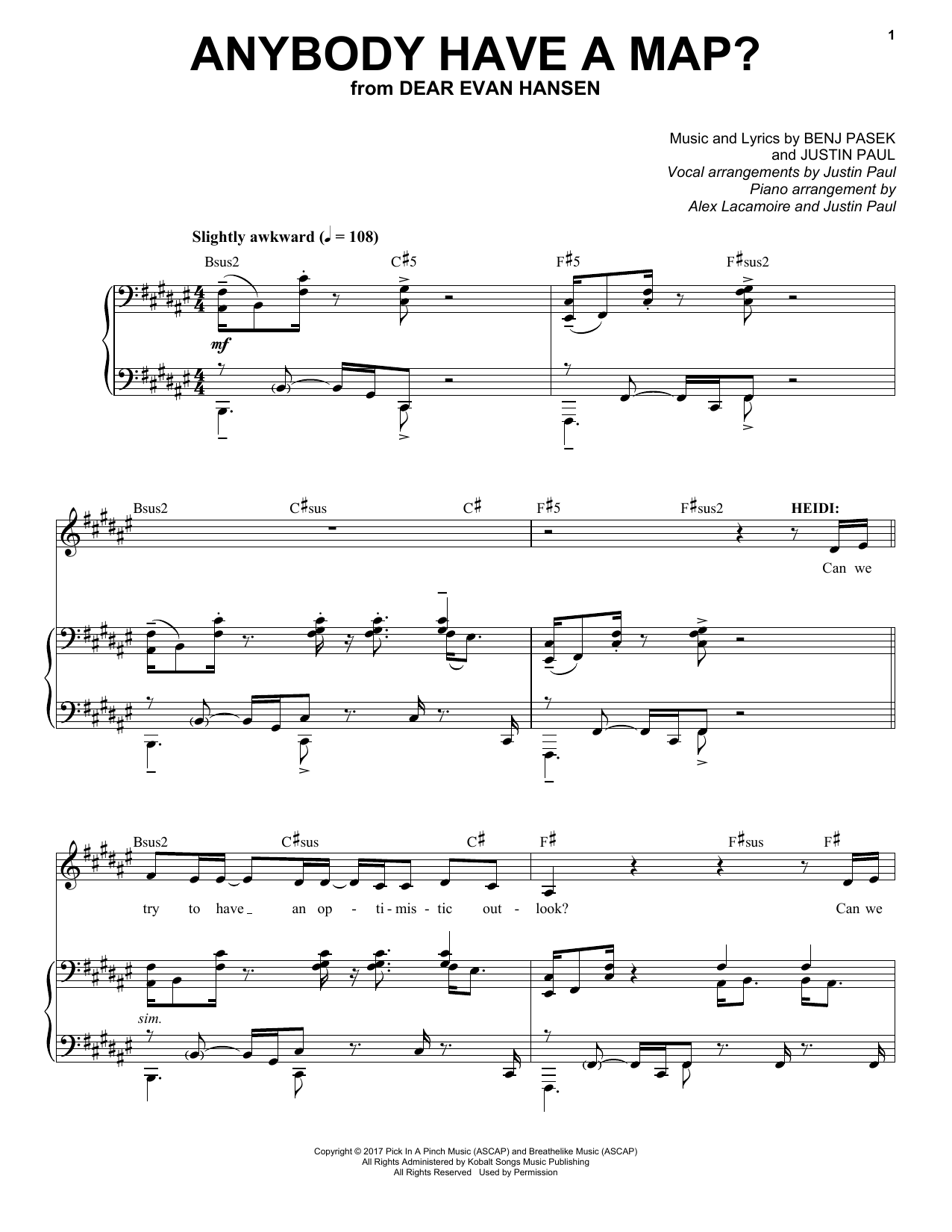 Pasek & Paul Anybody Have A Map? (from Dear Evan Hansen) Sheet Music Notes & Chords for Easy Piano - Download or Print PDF