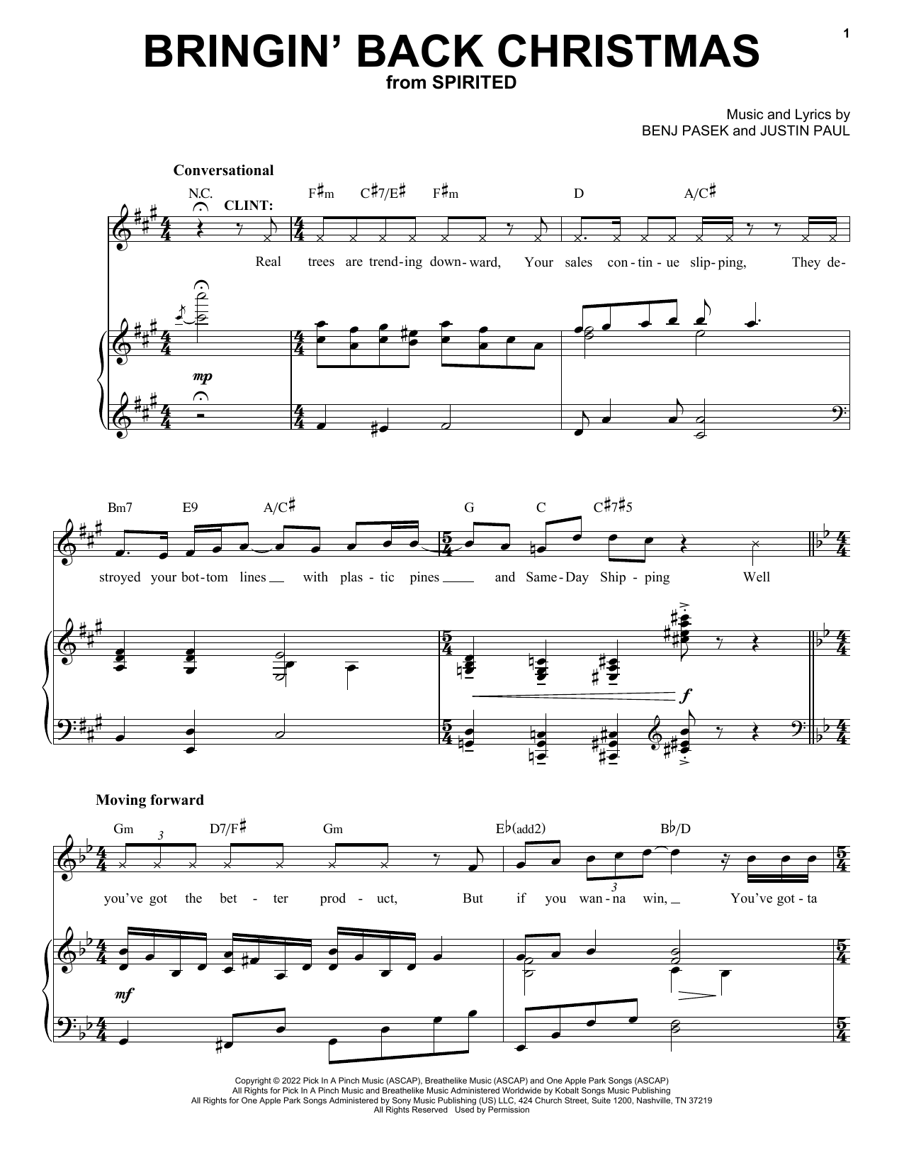 Pasek & Paul Bringin' Back Christmas (from Spirited) Sheet Music Notes & Chords for Piano & Vocal - Download or Print PDF