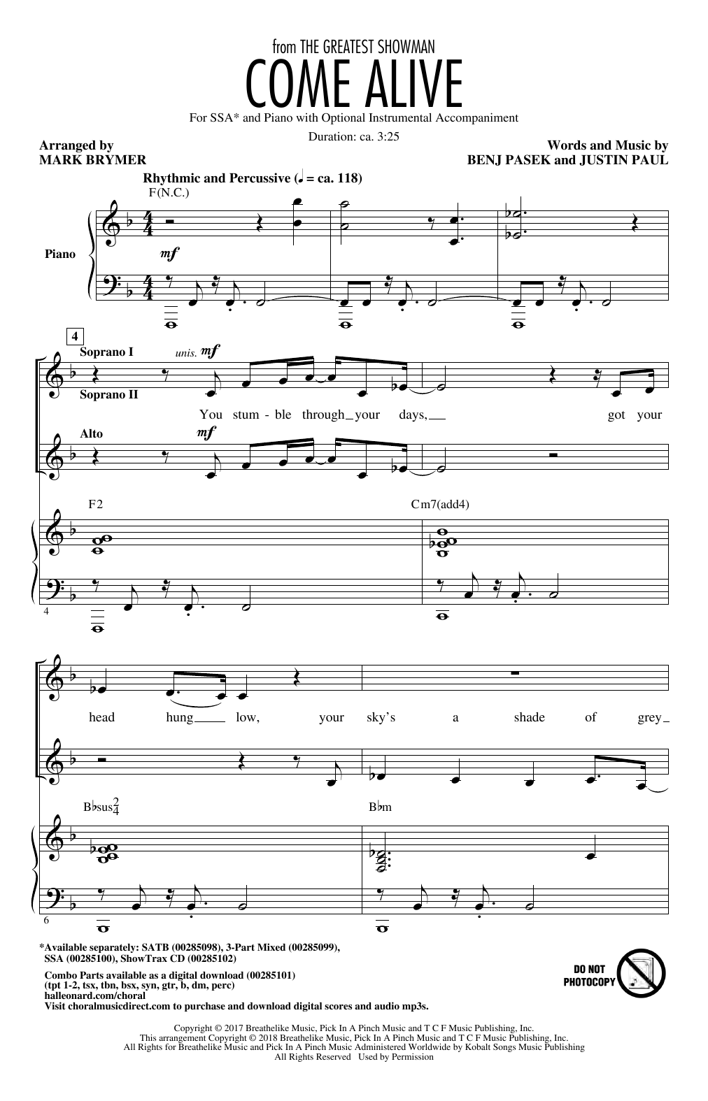 Pasek & Paul Come Alive (from The Greatest Showman) (Arr. Mark Brymer) Sheet Music Notes & Chords for SATB Choir - Download or Print PDF