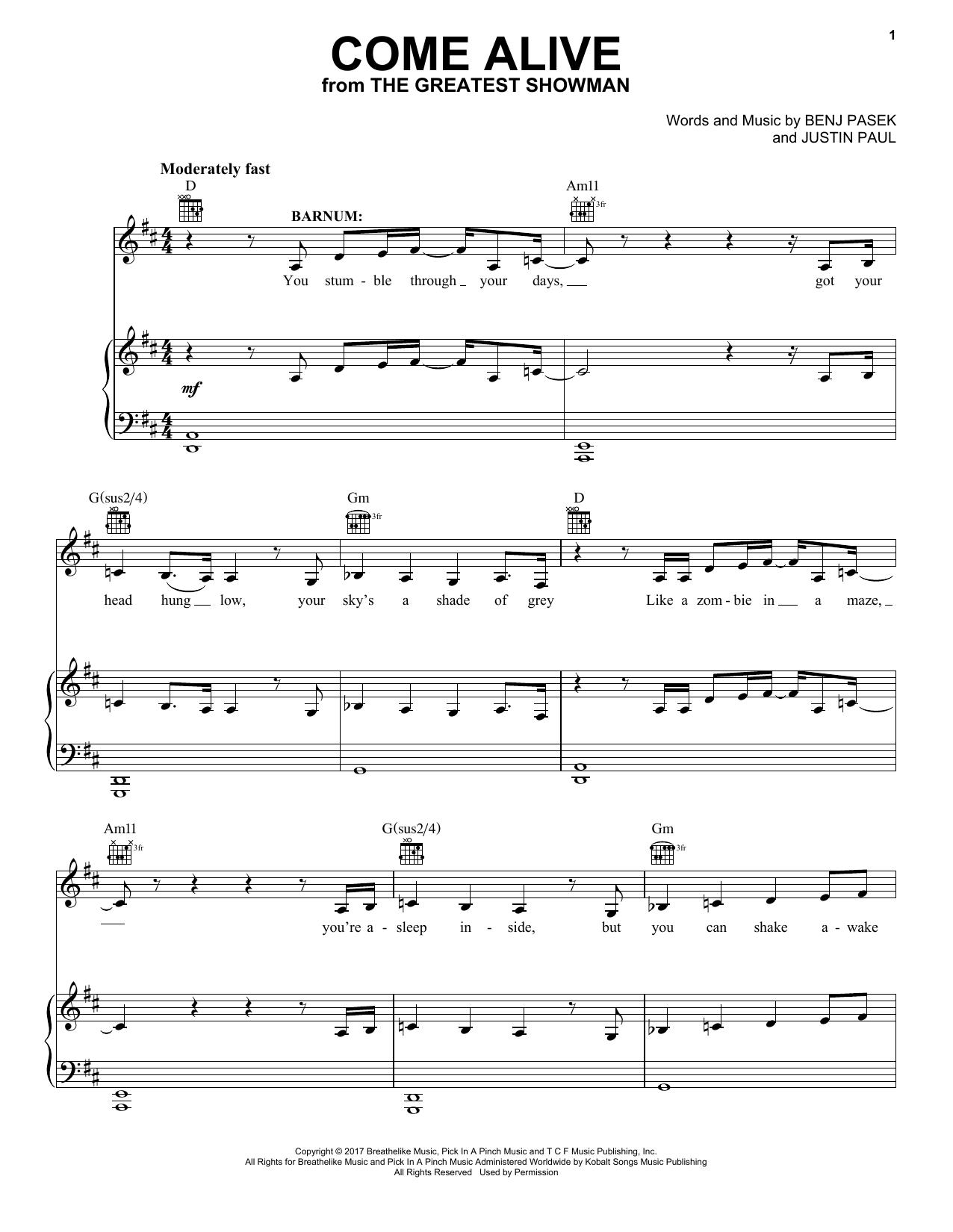 Pasek & Paul Come Alive (from The Greatest Showman) Sheet Music Notes & Chords for Easy Piano - Download or Print PDF