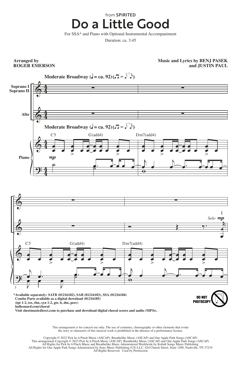Pasek & Paul Do A Little Good (from Spirited) (arr. Roger Emerson) Sheet Music Notes & Chords for SAB Choir - Download or Print PDF
