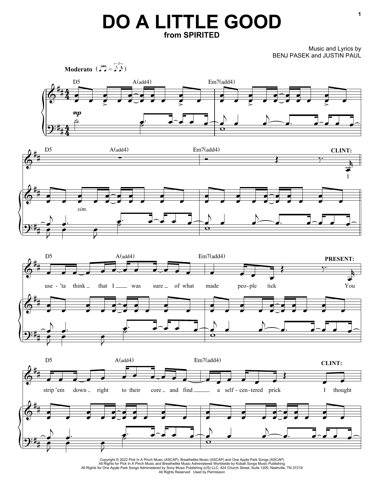 Pasek & Paul Do A Little Good (from Spirited) Sheet Music Notes & Chords for Piano & Vocal - Download or Print PDF