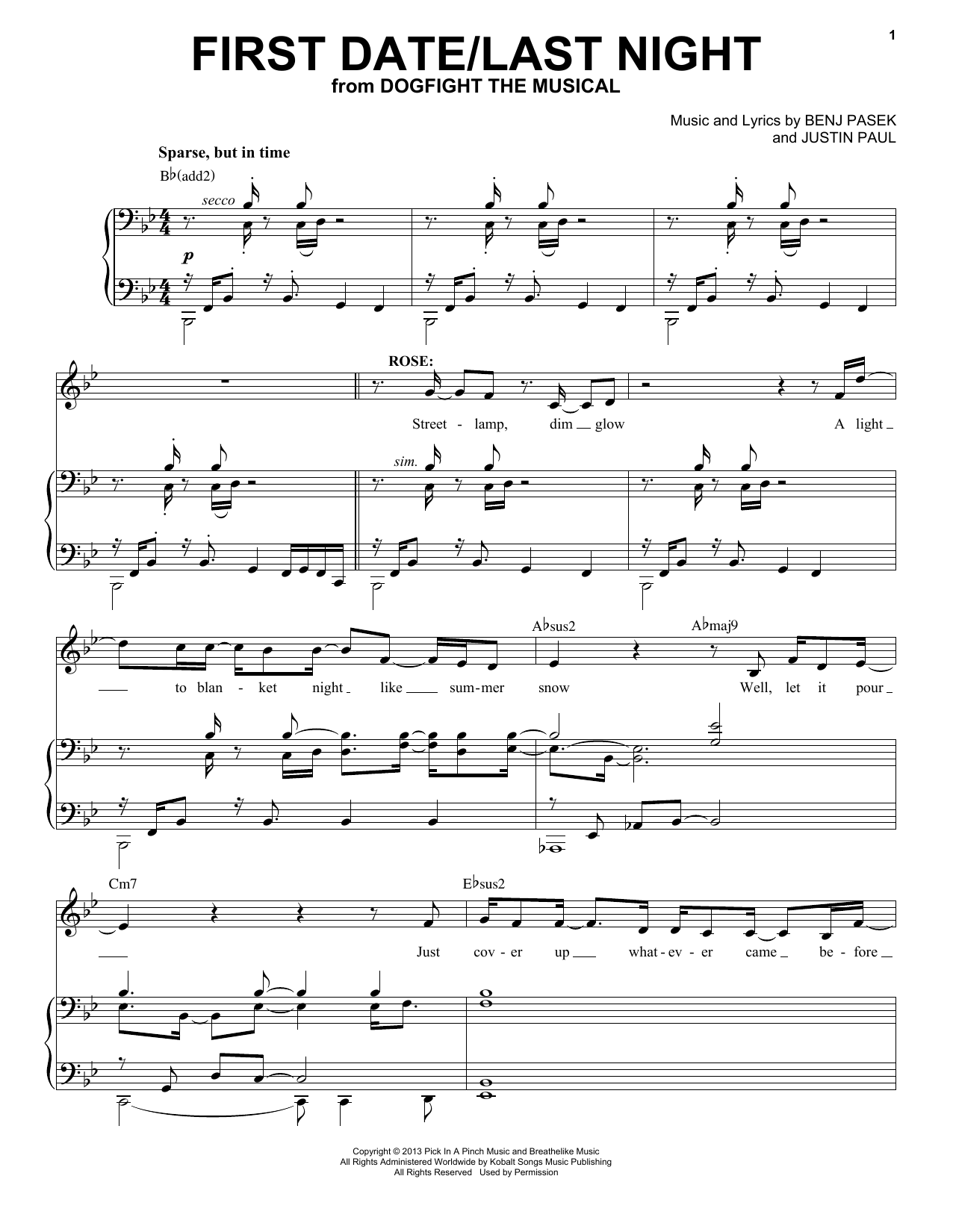 Pasek & Paul First Date/Last Night (from Dogfight) Sheet Music Notes & Chords for Piano & Vocal - Download or Print PDF