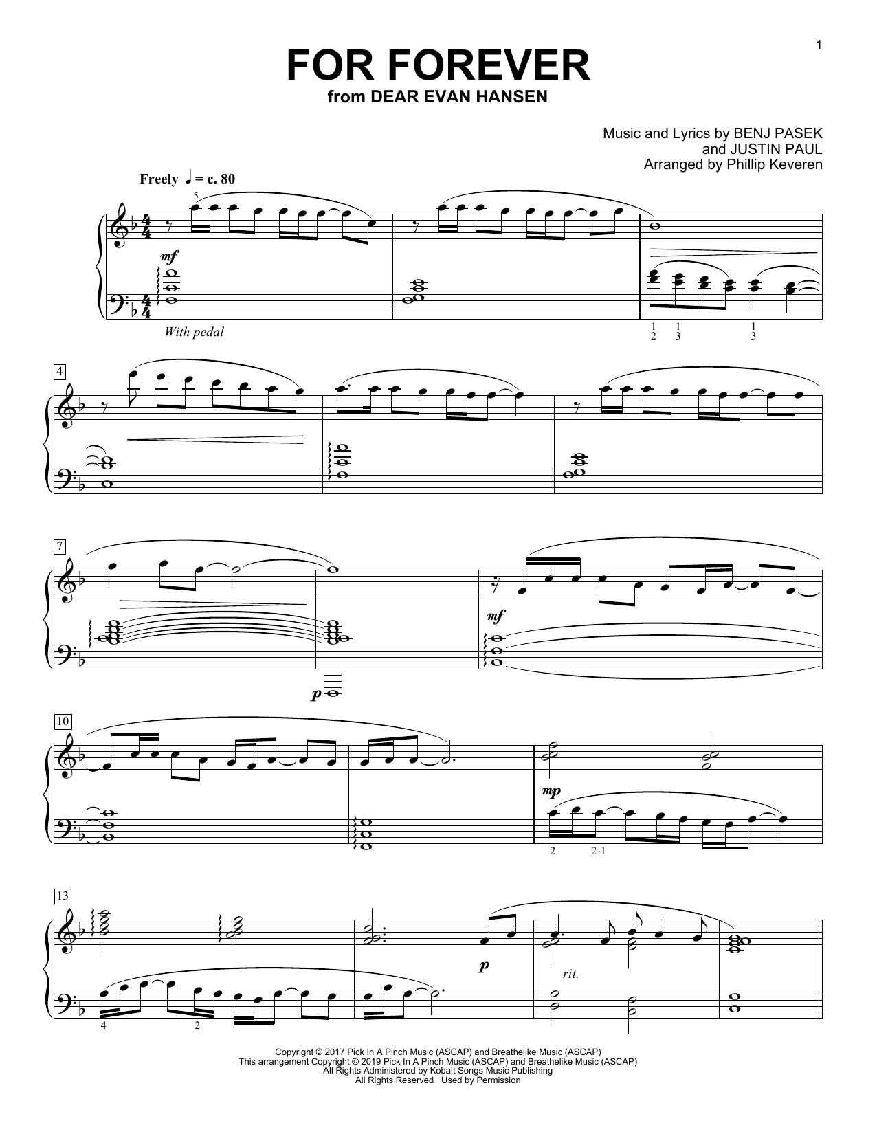 Pasek & Paul For Forever [Classical version] (from Dear Evan Hansen) (arr. Phillip Keveren) Sheet Music Notes & Chords for Piano Solo - Download or Print PDF