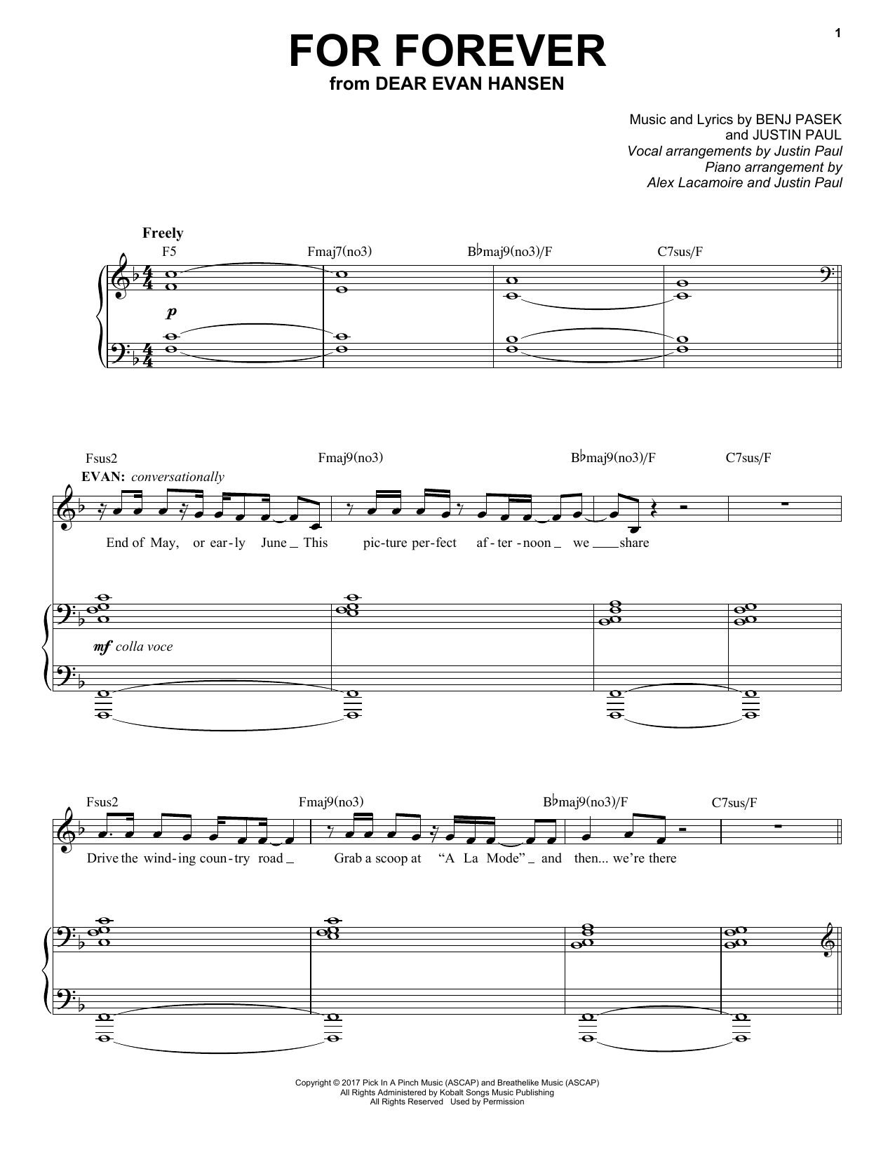 Pasek & Paul For Forever (from Dear Evan Hansen) Sheet Music Notes & Chords for Piano & Vocal - Download or Print PDF