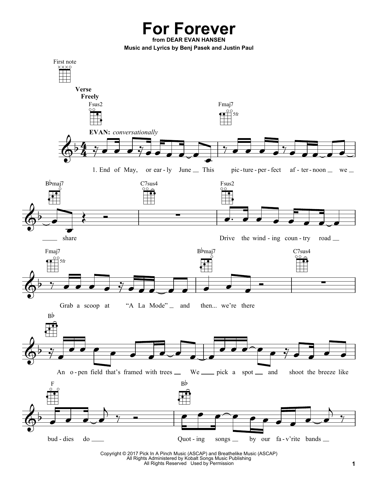 Pasek & Paul For Forever (from Dear Evan Hansen) Sheet Music Notes & Chords for UKEDEH - Download or Print PDF