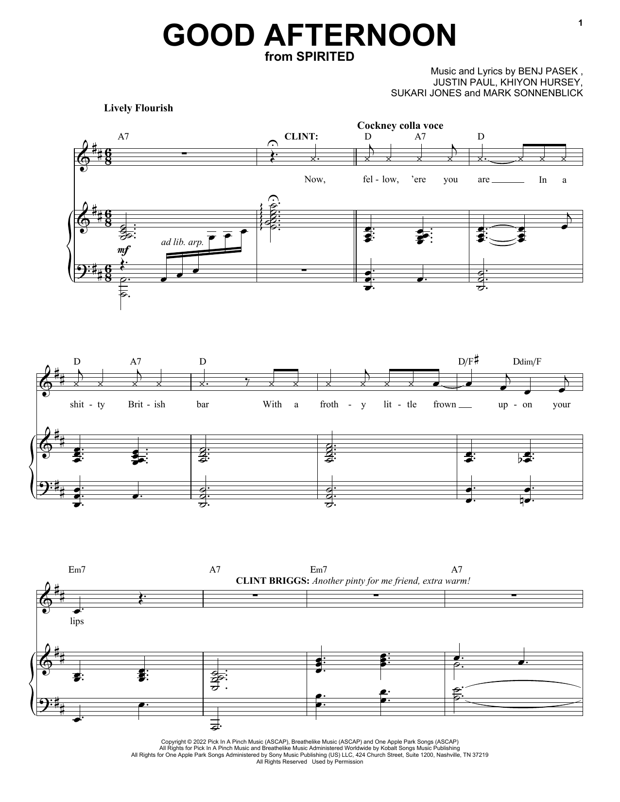 Pasek & Paul Good Afternoon (from Spirited) Sheet Music Notes & Chords for Piano & Vocal - Download or Print PDF