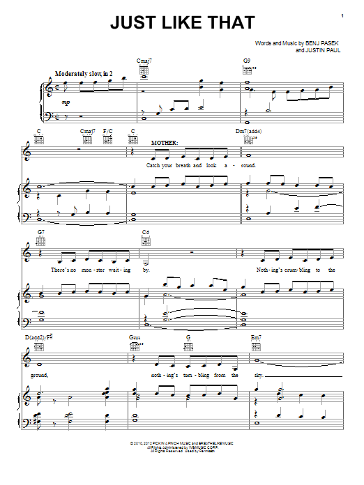 Pasek & Paul Just Like That Sheet Music Notes & Chords for Piano, Vocal & Guitar (Right-Hand Melody) - Download or Print PDF