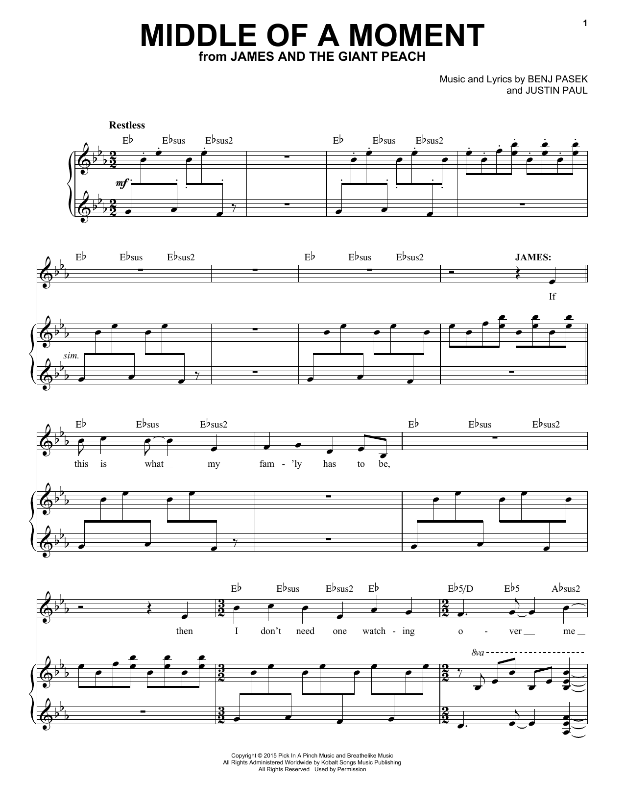 Pasek & Paul Middle Of A Moment (from James And The Giant Peach) Sheet Music Notes & Chords for Piano & Vocal - Download or Print PDF