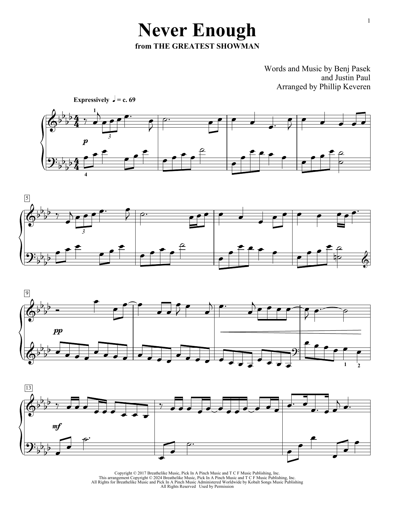 Pasek & Paul Never Enough (from The Greatest Showman) (arr. Phillip Keveren) Sheet Music Notes & Chords for Piano Solo - Download or Print PDF