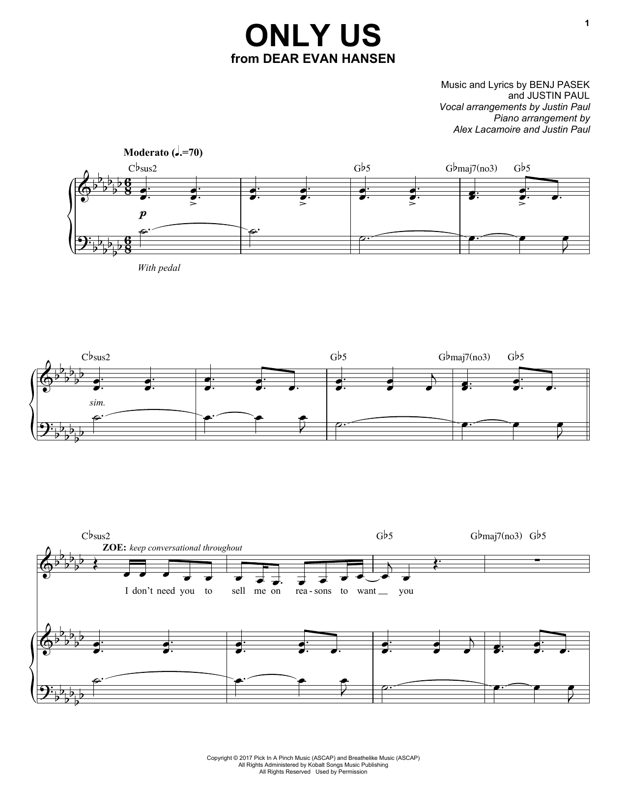 Pasek & Paul Only Us (from Dear Evan Hansen) Sheet Music Notes & Chords for Easy Piano - Download or Print PDF