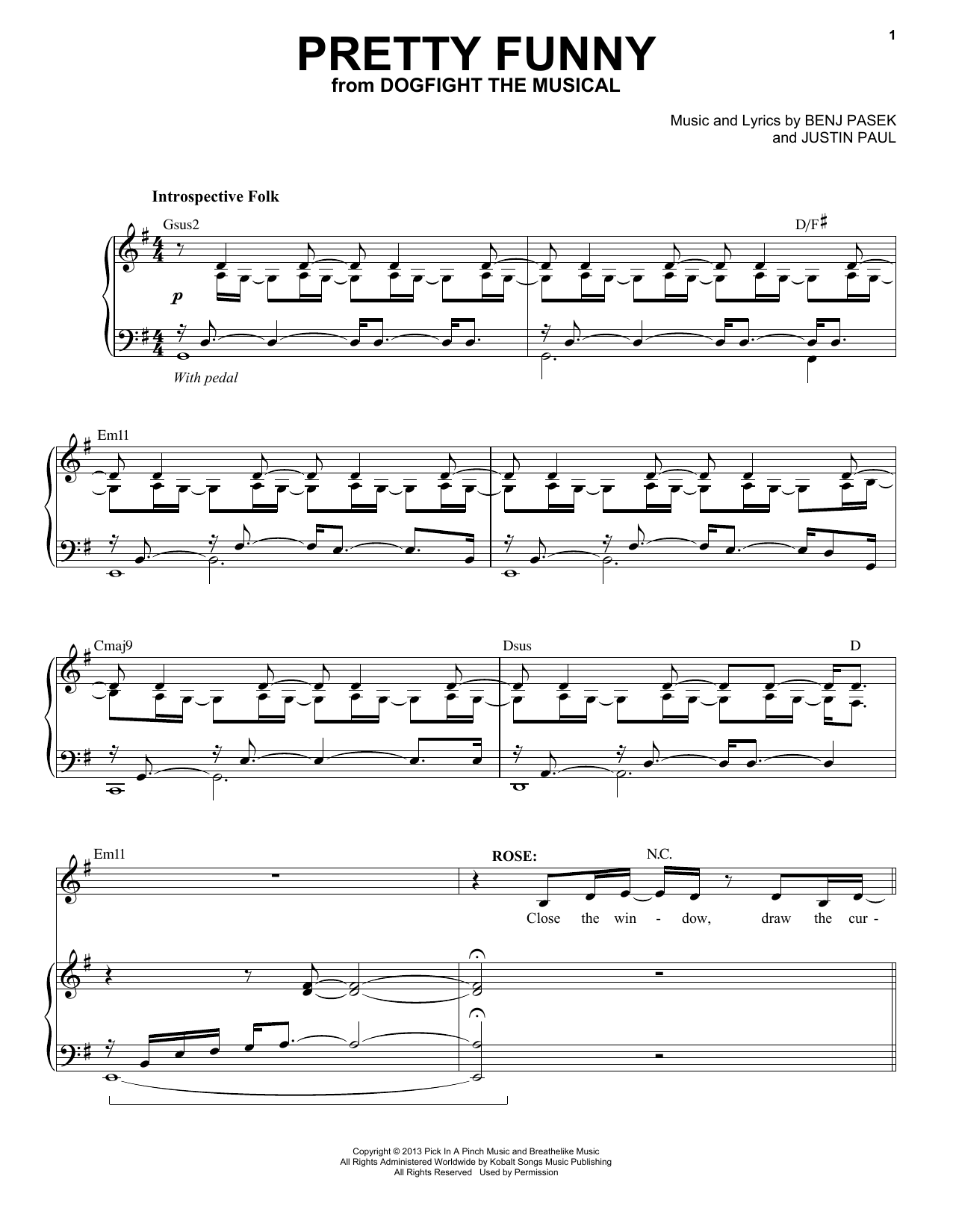 Pasek & Paul Pretty Funny (from Dogfight) Sheet Music Notes & Chords for Piano & Vocal - Download or Print PDF